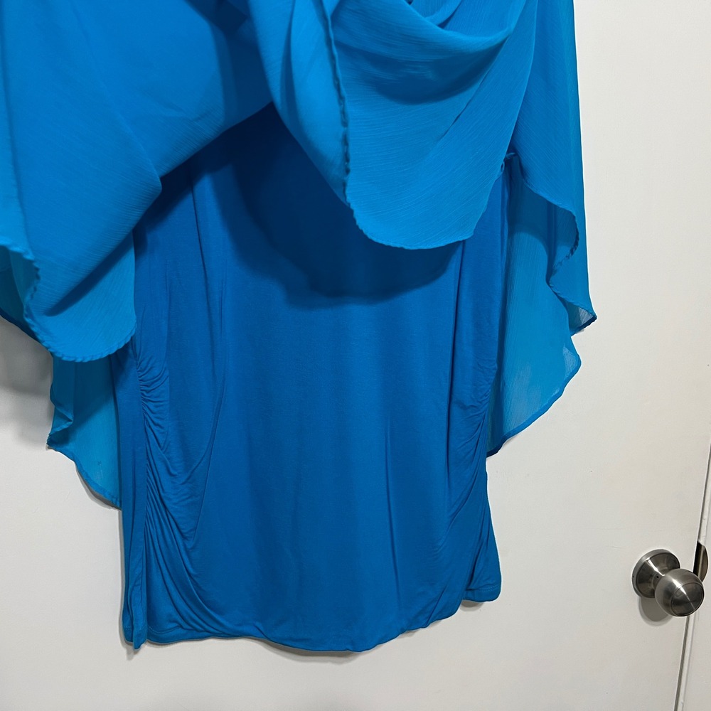 Alyx Womens 1X Blue Lattice V-Neck Poncho Overlay Tank Top Blouse Plus Size - Picture 5 of 7